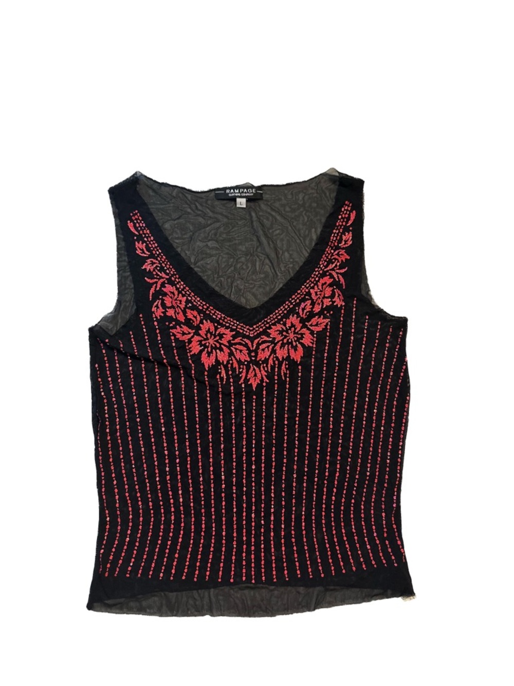 Rampage Black Tank Top with Red Floral Embroidery
